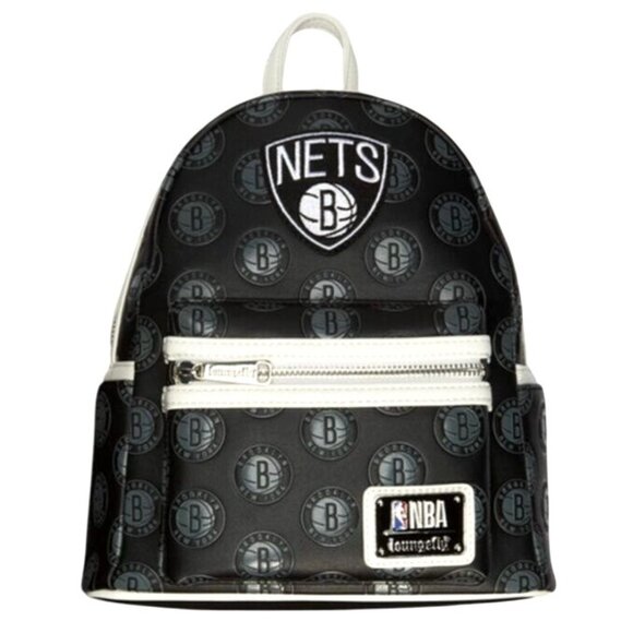 NEW Loungefly,‎ NBA Brooklyn Nets Logo Mini Backpack, Black/White